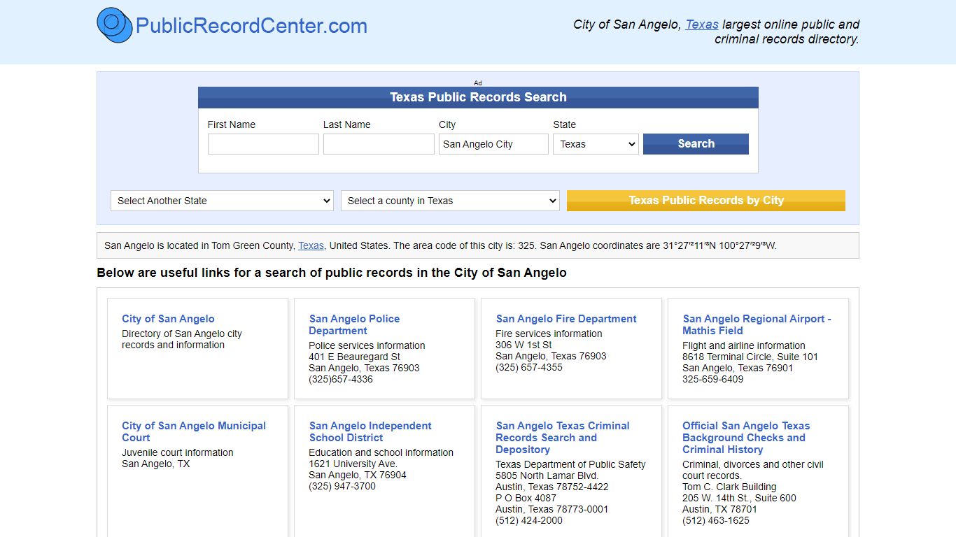 San Angelo, Texas Public Records and Criminal Background Check