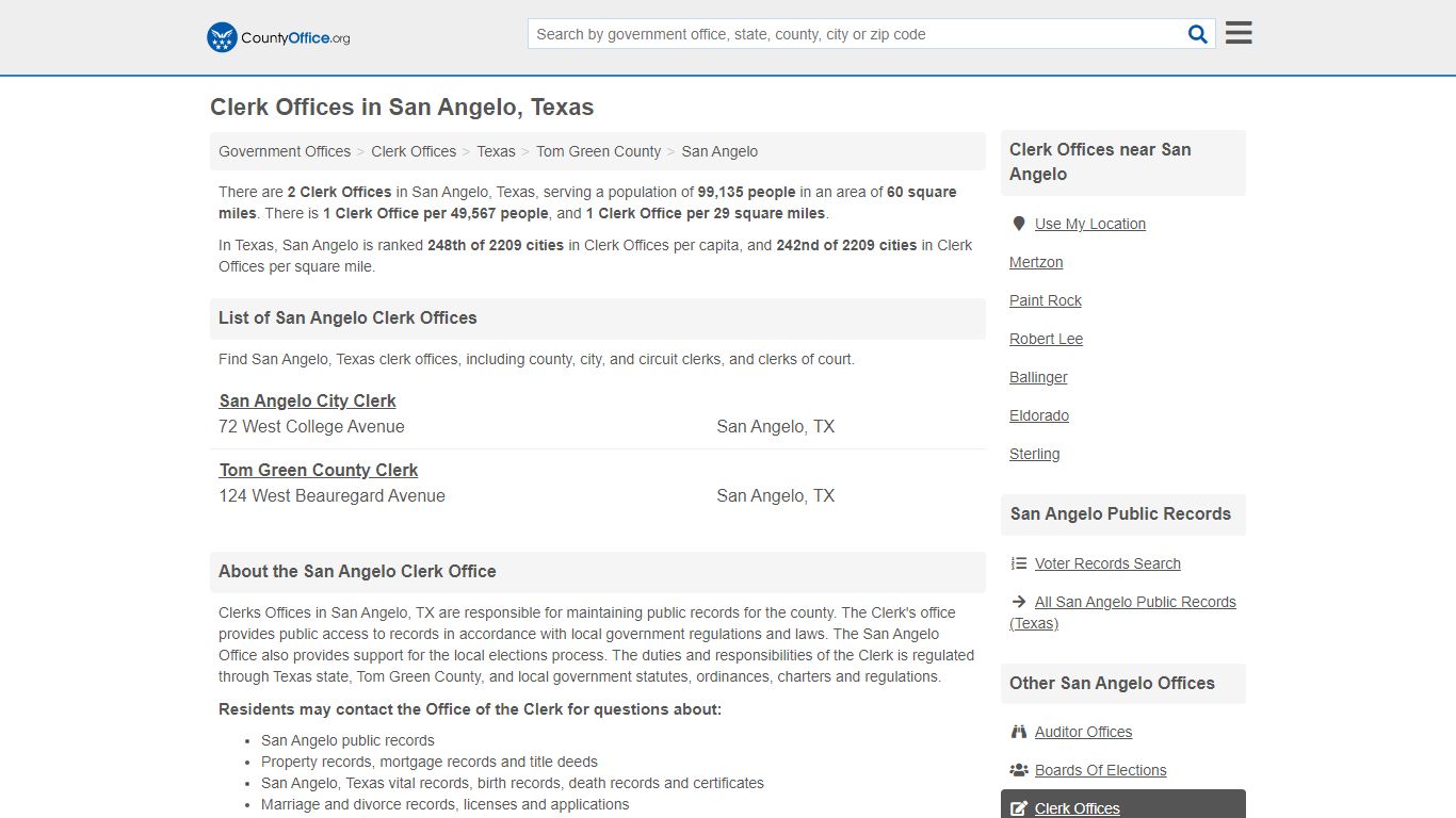 Clerk Offices - San Angelo, TX (County & Court Records)